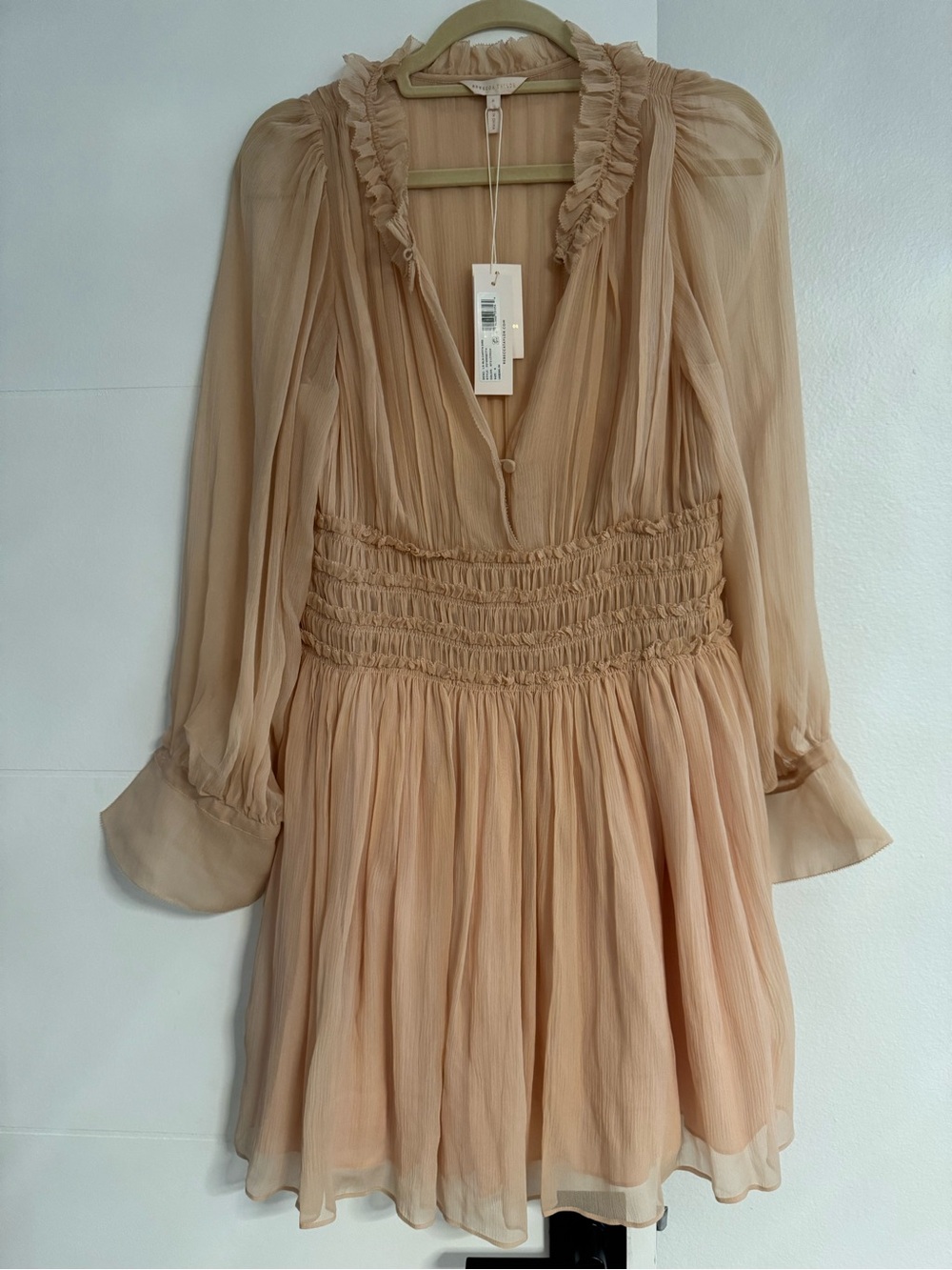 Rebecca Taylor Blush Cream Ruffle Chiffon Mini Dress